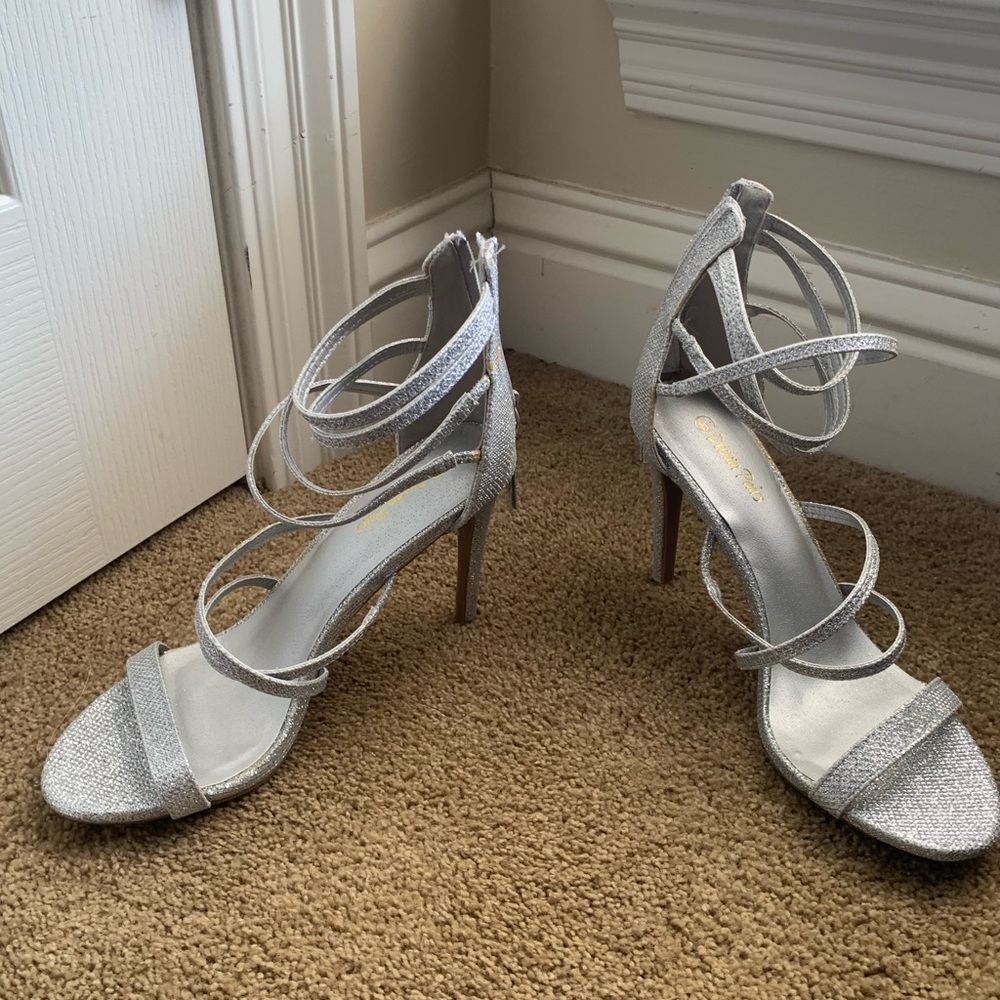 4-in Dress Paris, silver heels, never worn!